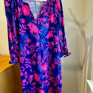 Lilly Pulitzer Floral V-Neck Dress in Pink and Blue